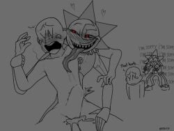 after_sex animatronic apologizing crying dacryphilia daycare_attendant_(fnaf) deep_penetration f00k139 feral five_nights_at_freddy's five_nights_at_freddy's:_security_breach heart holding_wrist human_on_humanoid human_on_robot licking_chest long_tongue looking_at_another male_only monochrome no_color rough_sex sundrop tears y/n