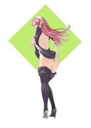 1girls absurdres ass back back_view backless_outfit bare_back big_ass boots cherche_(fire_emblem) clothes_lift dress dress_lift female female_only fire_emblem fire_emblem_awakening flashing high_heels highres lifted_by_self long_hair looking_at_viewer looking_back nintendo panties pink_eyes pink_hair pomelomelon presenting presenting_hindquarters skirt_lift solo thigh_boots thighhighs thighs underwear upskirt white_background white_panties