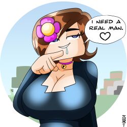 1girls 5_fingers alluring alternate_body_type bell bell_collar big_breasts black_clothes black_clothing blue_eyes blue_pupils breasts brown_hair cat_bell clothed clothed_female creeper_(minecraft) curvaceous curvy curvy_body curvy_female curvy_figure english english_dialogue english_text enormous_breasts female female_focus female_human female_only female_pubic_hair female_solo finger_on_face flower flower_in_hair hand_in_face hand_on_face heart heart-shaped_pupils heart_eyes heart_text high_resolution highres horny horny_female huge_breasts human human_female human_only humanoid jenny_belle_(slipperyt) large_breasts long_sleeves looking_away looking_up minecraft minecraft_background original original_character outside pink_flower saliva saliva_drip saliva_trail short_hair simple_background smile solo solo_female solo_focus talking talking_to_self text text_box text_bubble thomi white_body white_skin white_skinned_female