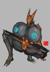 big_breasts breasts fcrainn fingering gigantic_breasts huge_breasts looking_pleasured nipples no_humans pussy squatting valkyr_(warframe) warframe