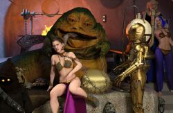 2girls 3d alien alien/human alien_boy alien_humanoid belly_dancer belly_dancer_outfit bib_fortuna blue_hair brown_hair c-3po chain_leash chained dancer dancer_outfit dazinbane enslaved_royal female harem harem_girl harem_outfit human humanoid humansub hutt interspecies jabba's_palace jabba_the_hutt jawa jess_(star_wars) kowakian_monkey-lizard licking light-skinned_female light_skin long_tongue male monster multicolored_hair princess_leia_organa protocol_droid salacious_crumb slave slave_bikini slave_collar slave_leia slave_outfit slavegirl star_wars straight twi'lek white_hair