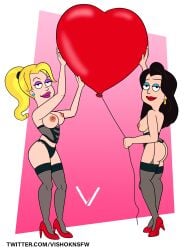 2girls american_dad black_eyes black_hair blonde_hair breasts daughter duo eyelashes francine_smith half-closed_eyes hayley_smith heart high_heels holidays lips long_hair makeup milf mother mother_and_daughter multiple_girls ponytail signature smile valentine's_day vishoknsfw