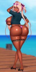 1girls ass ass_cleavage back bikini breasts butt_crack dark-skinned_female dark_skin female gyaru highres huge_ass huge_breasts kikka_sora micro_bikini sideboob string_bikini swimsuit takeda_leia