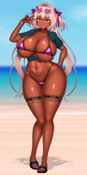 1girls ass belly belly_button bikini breasts dark-skinned_female dark_skin female gyaru huge_ass huge_breasts kikka_sora micro_bikini string_bikini swimsuit takeda_leia