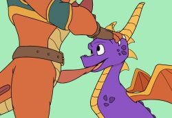 activision animated anthro clothed clothing colrblnd delbin_(spyro) dragon duo erection fellatio fellatio_from_feral feral genitals hand_on_head male male/male oral orgasm partially_clothed penile penis sex spyro spyro_the_dragon swallowing tagme video_games