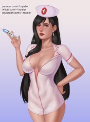 1girls black_hair brown_eyes cleavage final_fantasy final_fantasy_vii huge_breasts long_hair nurse nurse_cap nurse_uniform syringe tifa_lockhart v1mpaler voluptuous