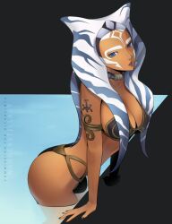 1girls ahsoka_tano alien alien_girl athletic_female belly_dancer belly_dancer_outfit blue_eyes cleavage dancer dancer_outfit female female_only harem_girl harem_outfit jedi large_breasts lekku looking_at_viewer orange_skin pool slave slave_ahsoka slave_bikini slave_collar slave_leia_(cosplay) slave_outfit slavegirl solo star_wars star_wars_rebels togruta voluptuous wanderstillart