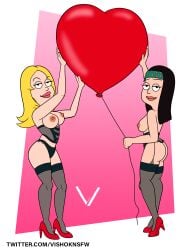 2girls american_dad black_eyes black_hair blonde_hair breasts daughter duo eyelashes francine_smith half-closed_eyes hayley_smith heart high_heels holidays lips long_hair milf mother mother_and_daughter multiple_girls signature smile valentine's_day vishoknsfw