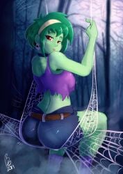 1girls ass ass_focus benbeau big_ass big_butt breasts denim_shorts detailed_background earrings eye_contact fat_ass female female_only green_body green_hair green_skin hairband jean_shorts large_ass looking_at_viewer looking_back outdoors outside red_eyes rottytops shantae short_hair shorts sitting skull_earrings smile smiling smiling_at_viewer smooth_skin socks solo solo_female spider_web tagme tongue tongue_out wayforward zombie zombie_girl