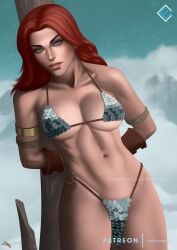 1girls abs arms_behind_back bikini_armor chainmail chainmail_bikini evandromenezes female female_only fit_female fully_clothed gloves green_eyes large_breasts loincloth looking_at_viewer red_hair red_sonja red_sonja_(comics) revealing_clothes skimpy_clothes