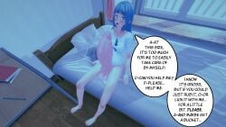 1futa 3d balls blue_hair bottomless clothed clothing comic crying embarrassed erection fat_cock futa_only futanari heterochromia huge_cock human jdelta light-skinned_futanari light_skin partially_clothed penis penis_expansion penis_growth pleading solo suki_chinbokki text