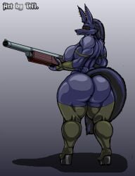 anthro anubian_jackal ass big_breasts big_butt black_body black_ears black_fur black_nose bns_arts breasts camo camo_clothing camo_print canid canine canis claws clothing curvaceous curvy_figure death_mission ear_piercing eyewear female fingerless_gloves fur gloves grey_body grey_fur gun hair handwear hi_res high_heels inner_ear_fluff jackal ks-23 legwear mammal mostly_nude muscular muscular_female pattern_clothing piercing platform_footwear platform_heels ranged_weapon red_eyes sharp_claws sharp_teeth shotgun smile solo sunglasses t.n. teeth thick_thighs thigh_highs tuft voluptuous weapon wide_hips