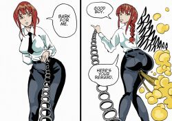 1girls ass big_ass chains chainsaw_man collar fart fart_cloud fart_fetish farting female femdom leashed_pov makima_(chainsaw_man) paiselytothemax petplay red_hair text