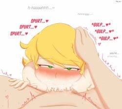 1boy 1girls blonde_hair blowjob cum_in_mouth cumming deepthroat erin_(mooncancer00) fellatio green_eyes jordan_(mooncancer00) mooncancer00 oral sex