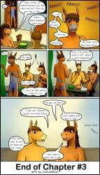 absurd_res anthro casual_nudity chapter_3 comic confusedraven dialogue embarrassed equid equine father female genitals half-erect hi_res horse living_room male mammal mother nude parent penis