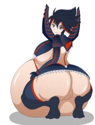 ass backboob belly big_ass big_belly big_butt black_hair damnitshuge female huge_breasts kill_la_kill matoi_ryuuko pregnant pussy same_size_vore squatting thick_thighs thighhighs