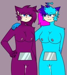 2girls anthro blue_eyes blue_fur blue_hair cum cum_drip cum_in_pussy cyan_fur cyan_hair female_only multicolored_fur multicolored_hair multiple_girls pink_hair purple_fur purple_hair slendytubbies slendytubbies_oc tagme teletubbies