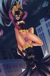 2dnsfw 2dswirl 2girls asian asian_female batgirl batgirl_(cassandra_cain) batgirl_(stephanie_brown) batman_(series) bisexual bisexual_(female) blonde blonde_female blonde_hair blue_eyes bottomless cape cassandra_cain city city_background cityscape cowl dc dc_comics dildo_in_vagina double_dildo female female_focus female_only female_penetrated light-skinned_female masked masked_female multiple_girls penetration pussy sharing_dildo stephanie_brown vaginal vaginal_penetration yuri