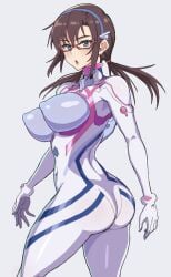 1girls alluring bodysuit breasts brown_hair clothing curvy erect_nipples erect_nipples_under_clothes female female_only glasses huge_ass huge_breasts human interface_headset large_breasts light-skinned_female light_skin long_hair looking_at_viewer mari_illustrious_makinami mordeth neon_genesis_evangelion pilot_suit plugsuit rebuild_of_evangelion solo solo_female suggestive_pose thick_thighs voluptuous wide_hips