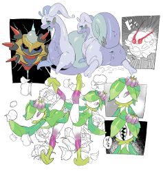 2022 alpha_pokémon ambiguous_gender anus ass big_butt blissey bodily_fluids camel_toe dragon elemental_creature feral flora_fauna flower giratina giratina_(origin_form) goodra hisuian_goodra hisuian_lilligant legendary_pokemon lilligant looking_back multicolored_body nintendo petals plant pokémon_(species) pokemon pokemon_(species) pokemon_legends:_arceus presenting presenting_anus presenting_hindquarters purple_body raised_leg rear_view regional_form_(pokemon) running sharp_teeth shell simple_background slime spread_legs spreading sugata1616 teeth text video_games white_background