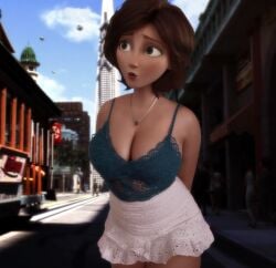 1girls 3d aunt big_breasts big_hero_6 brown_hair busty cass_hamada child_bearing_hips cleavage disney female female_focus female_only hourglass_figure large_breasts marvel mature mature_female rastifan short_hair skirt sleeveless wide_hips