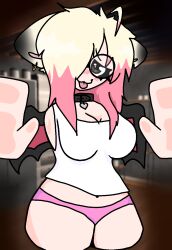 bellybutton blonde_hair collar cowlick cute ear_piercing emo female glasses hair_ears jacky panties pink_hair rec_room rec_room_avatar recroom tongue_out w_mouth