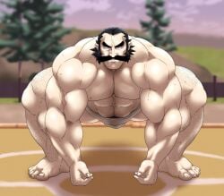 balls bara bent_over bulge flaccid fundoshi fundoshi_only gay hairy hitenmaru kamado_(pokemon) male male_only muscles muscular penis pokemon pokemon_legends:_arceus solo solo_male sweat sweating sweaty