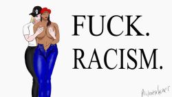 2girls animated baseball_cap black_lives_matter grope grope_from_behind interracial maga maga_hat masturbation multiple_girls politics prudentialtower racism yuri