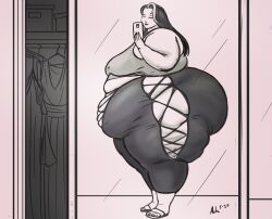 1girls 2020 bbw clothed clothing fat fat_arms female mirror mirror_selfie monochrome obese obese_female overweight overweight_female ray_norr raynorrofficial selfie ssbbw thick_thighs