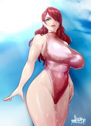 breasts drenched mitsuru_kirijo nofuture one-piece_swimsuit persona persona_3 swimsuit thick_thighs wet