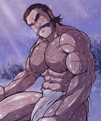 arkhandvan balls bara bulge flaccid fundoshi fundoshi_only gay hairy kamado_(pokemon) male male_only muscles muscular penis pokemon pokemon_legends:_arceus solo solo_male