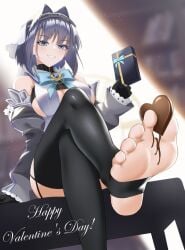 1girls 5_toes barefoot between_toes blue_eyes blue_hair blue_ribbon breasts chocolate chocolate_on_foot feet feet_focus food_play foot_fetish hololive hololive_english hololive_english_-council- hololive_english_-promise- light-skinned_female ouro_kronii presenting_feet ribbon samisuke3 soles stirrup_legwear toeless_legwear toes virtual_youtuber