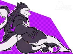 albertcrow anthro anus ass big_butt black_body black_fur claws eather fur hand_on_butt male male_only muscular muscular_anthro muscular_male nude presenting presenting_hindquarters purple_claws sergal solo