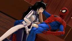 black_hair blake_belladonna blowjob cat_ears crossover fellatio female long_hair loverlassysponk marvel oral oral_sex rwby spider-man spider-man_(series) straight_hair