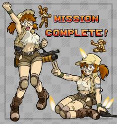 1girls bandage bandages black_panties breasts burning burnt_clothes cap centinel303 cute damaged damaged_clothes female female_focus female_only fio_germi fire full_body fully_clothed glasses medium_breasts metal_slug missing_tooth multiple_poses panty_peek pixel_art ponytail ripped_clothing shorts sole_female solo solo_female solo_focus tank_top