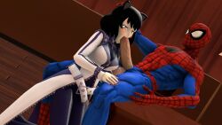 1boy 1girls black_hair blake_belladonna cat_ears crossover loverlassysponk male marvel penis rwby short_hair spider-man spider-man_(series) straight straight_hair straight_sex