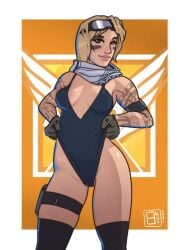 8botfunpunch blonde_hair gloves green_eyes rainbow_six rainbow_six_siege tagme tattoo tattoos valkyrie_(rainbow_six)