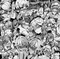 6+girls ahe_gao amber_(genshin_impact) animal_ears barbara_(genshin_impact) blush clenched_teeth crying crying_with_eyes_open english_text expressions eyepatch face fischl_(genshin_impact) ganyu_(genshin_impact) genshin_impact glasses greyscale half-closed_eyes hat heart heart-shaped_pupils housou-chan jean_gunnhildr kamisato_ayaka keqing_(genshin_impact) lisa_(genshin_impact) moaning monochrome multiple_girls ningguang_(genshin_impact) nun open_mouth raiden_shogun rolling_eyes saliva shenhe_(genshin_impact) smile snot speech_bubble sucrose_(genshin_impact) sweat symbol-shaped_pupils talisman tears teeth tongue tongue_out wavy_mouth witch_hat yae_miko yun_jin_(genshin_impact)