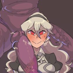 1boy armor blush commission commissioner_upload corrin_(female)_(fire_emblem) corrin_(fire_emblem) davewaterfalls dracophilia dragon female fire_emblem fire_emblem_fates headband heavy_breathing large_penis long_hair metroid monster_on_female nervous nintendo penis_awe penis_on_face red_eyes ridley silver_hair straight super_smash_bros. sweat very_long_hair zoophilia