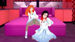 2022 2girls 3d cupping_breasts ginger_hair koikatsu muffin_fox9 no_sex outfit_swap pussy_exposed red_hair ruby_rose rwby weiss_schnee