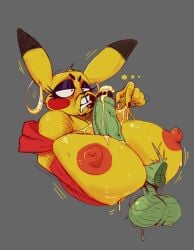 anthro areola balls big_breasts big_penis breasts bun-e duo erect_nipples erection female huge_breasts male nintendo nipples paizuri penis pikachu pokémon_(species) pokemon precum sex