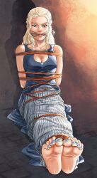 a_song_of_ice_and_fire barefoot blue_toenails bondage daenerys_targaryen female foot_fetish gag gagged game_of_thrones lostonezero rope_bondage tied_up toenail_polish