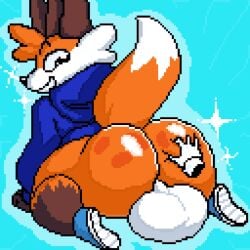 anthro anus ass balls big_balls big_butt butt_grab canid canine digital_media_(artwork) fox genitals hand_on_butt male male_only mammal pixel_art presenting presenting_hindquarters solo solo_male soups_(superiorfox) starreuges