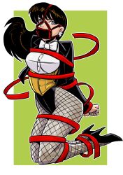 1girls arms_behind_back arms_tied_behind_back bondage bound bound_ankles bound_arms bound_legs bound_wrists clothed clothed_female dc dc_comics female female_only gag gagged night-glare panel_gag restrained solo solo_female straight_hair superheroine tied_up zatanna zatanna_zatara