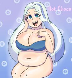 big_breasts blue_bra blue_eyes bra breasts chubby chubby_female game_freak gym_leader hot_choco mature mature_female melony_(pokemon) milf nintendo plump pokemon pokemon_ss strapless_bra tummy white_hair