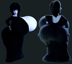 1girls 3d bimbo black_outfit elvira elvira:_mistress_of_the_dark goth huge_breasts huge_hips hyper_bimbo jackd22 large_breasts pale-skinned_female pale_skin