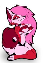 1girls alternate_color anthro ass breasts canid canid_demon canine clothing demon edit eyelashes female feversfm furry goth hellhound helluva_boss hips legs legwear loona_(helluva_boss) medium_breasts piercing red_sclera red_theme screencap screenshot screenshot_edit sitting smile snout spiked_collar tail thick_thighs thighhighs thighs underboob undressing white_eyes wolf_ears wolf_humanoid