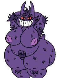 anthro armpit_hair armpit_tuft ass belly big_belly big_butt big_nipples body_hair breasts cellulite eyebrows female fur gengar genitals ghost hair huge_breasts looking_at_viewer low_res nintendo nipples nude overweight overweight_anthro overweight_female plamzdoom pokémon_(species) pokemon pubes pubic_hair purple_body purple_fur pussy smile smiling_at_viewer solo solo_female spirit standing teeth teeth_showing thick_thighs tuft video_games wide_hips