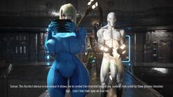 3d 3d_(artwork) big_ass big_breasts bimbo blonde_hair cock_ring distracted english_text icedev metroid monster monster_cock monsters nintendo protruding_nipples samus_aran text thick_thighs white_skin zero_suit zero_suit_samus