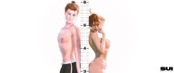 1boy 1girls 3d breasts clothed clothing female height_chart height_difference large_breasts liam_(sui3dx) looking_back male orange_hair original original_character original_characters pinup ponytail red_hair reference_image shelli_(sui3dx) shorter_female side_view slushe_(website) standing sui3dx taller_male